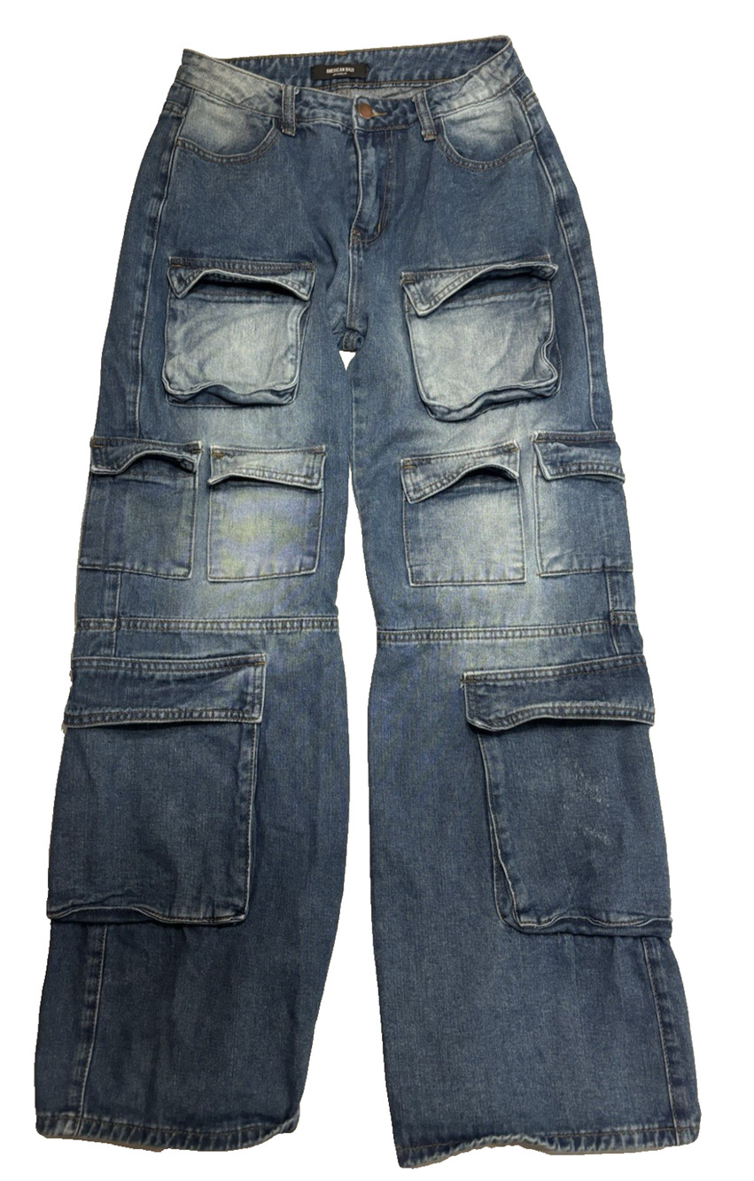 American Bazi Multi pocket High rise Stacked Cargo jeans size 27-28